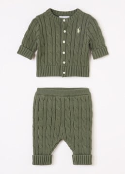 Ralph Lauren Meisjes Set van kabelgebreid vest met broek 2-delig in de kleur Olijfgroen, maat: NB=50