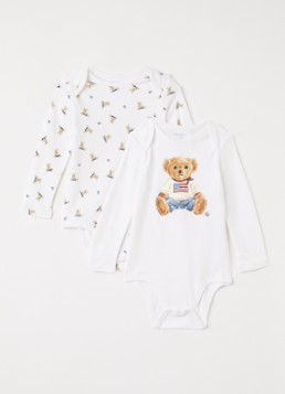 Ralph Lauren Meisjes Romper met logoprint in 2-pack in de kleur Wit, maat: 3M=62