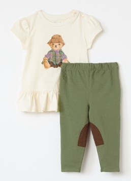 Ralph Lauren Meisjes Set van T-shirt met broek in de kleur Gebroken wit, maat: 9M=74