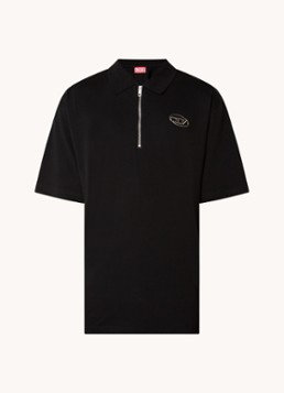 Diesel Heren T-Vor-Od regular fit polo met halve rits en logo in de kleur Zwart