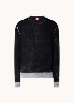 Diesel Heren K-Larence-B fijngebreide pullover met verwassen afwerking in de kleur Zwart