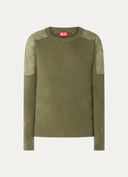 Diesel Heren Ribgebreide pullover met logo in de kleur Mosgroen