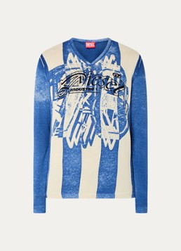 Diesel Heren K-Oliba-V fijngebreide pullover met ingebreide logoprint in de kleur Blauw