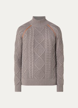 Diesel Heren K-Inome kabelgebreide trui in wolblend met details van imitatieleer in de kleur Taupe