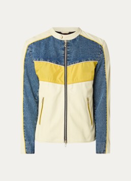 Diesel Heren L-Leopol bikerjack van lamsleer met details van denim in de kleur Lichtgeel