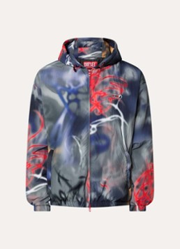 Diesel Heren J-Mirr gewatteerd windjack met print en logoborduring in de kleur Antraciet