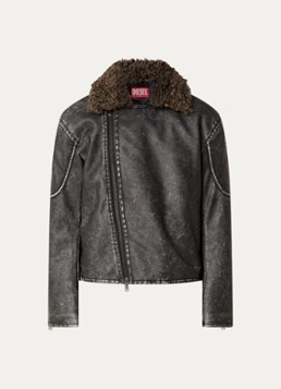 Diesel Heren W-Alex lammy coat van imitatieleer met afneembare kraag van imitatiebont in de kleur Zwart
