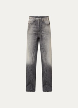 Diesel Heren Loose fit jeans met siernaad en verwassen afwerking in de kleur Donkergrijs