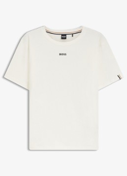 BOSS Dames Pyjamashirt van stretchkatoen met logoprint in de kleur Open White-119 / Wit