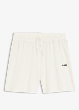 BOSS Dames Pyjamashort van stretchkatoen met logokoorden in de kleur Open White-119 / Wit