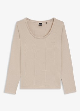 BOSS Dames Pyjamatop met wafelstructuur in de kleur Beige