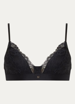 BOSS Dames Premium kanten bralette met mesh plooitjes in de kleur Zwart