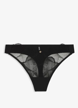 BOSS Dames String met mesh en borduring in de kleur Zwart