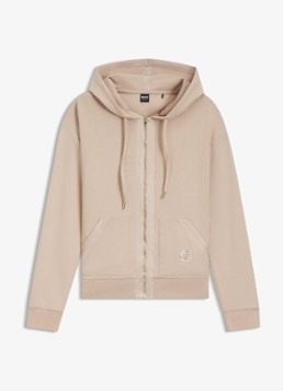 BOSS Dames Sweatvest met logoborduring en capuchon in de kleur Beige