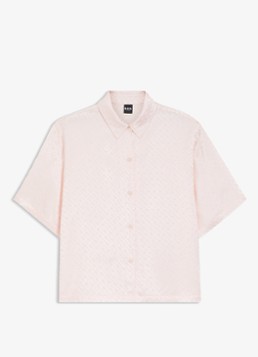 BOSS Dames Pyjamashirt van satijn met monogramjacquard in de kleur Lichtroze