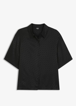 BOSS Dames Pyjamashirt van satijn met monogramjacquard in de kleur Zwart