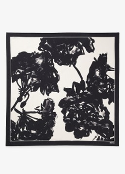 BOSS Dames In Italië vervaardigde sjaal van zijden twill met print in de kleur Black-001 / Zwart