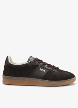 BOSS Dames Sneakers van suède met leer details in de kleur Donkerbruin