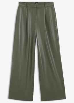 BOSS Dames High waist wide fit pantalon van imitatieleer in de kleur Donkergroen