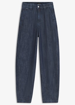 BOSS Dames Barrel high waist loose fit jeans met medium wassing in de kleur Indigo