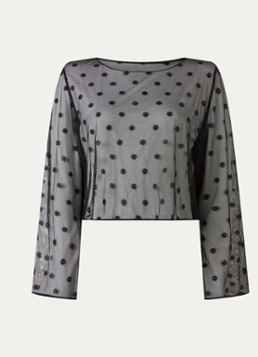 Marie Jo Dames Daisy pyjamatop van mesh met bloemborduring in de kleur Zwart