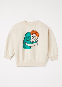 BOBO CHOSES Jongens Hug Hairy Monster sweater met print in de kleur Beige, maat: 6Y-7Y=116