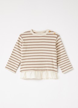 Play Up Meisjes Fijngebreide trui met streepprint en volant in de kleur Beige, maat: 36M=98