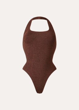 Hunza G Dames Sandy badpak met structuur en rugdecolleté in de kleur Chocoladebruin, maat: OS