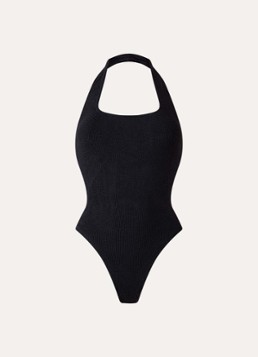 Hunza G Dames Sandy badpak met structuur en rugdecolleté in de kleur Zwart, maat: OS