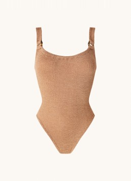 Hunza G Dames Domino badpak zonder beugel met structuur in de kleur Chocoladebruin, maat: OS