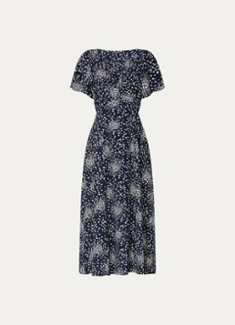 French Connection Dames Thea Lizzie midi jurk met stippenprint in de kleur Donkerblauw