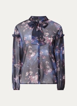 French Connection Dames Clara semi-transparante blouse met sjaalkraag in de kleur Donkerblauw