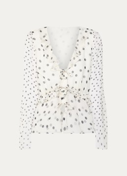 French Connection Dames Valeria top met stippenprint en ruches in de kleur Gebroken wit