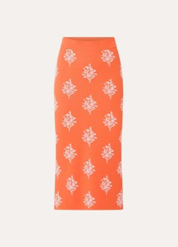 French Connection Dames Imelda fijngebreide midi kokerrok met print in de kleur Oranjerood