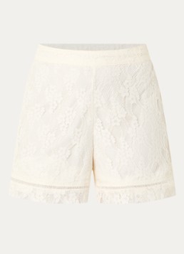 French Connection Dames Zoe high waist straight fit korte broek van kant in de kleur Creme