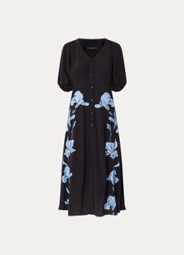 French Connection Dames Nicola Lizzy midi blousejurk met bloemenprint in de kleur Zwart