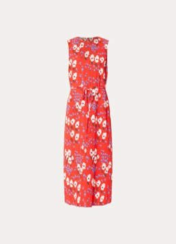 French Connection Dames Scarlett Covey midi jurk met bloemenprint en strikceintuur in de kleur Rood