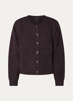 French Connection Dames Varli grofgebreid vest met bloemborduring in de kleur Donkerbruin