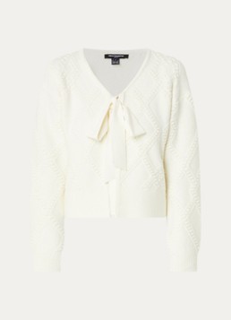 French Connection Dames Kitty grofgebreid vest met strikceintuur in de kleur Creme