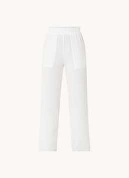 Rails Dames Leon mid waist straight fit broek van katoen met structuur in de kleur Wit