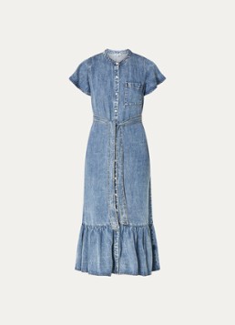 Rails Dames Kahlo midi jurk van chambray met volant in de kleur Blauw