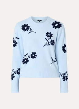 Rails Dames Anise fijngebreide trui in merino wolblend met print in de kleur Lichtblauw