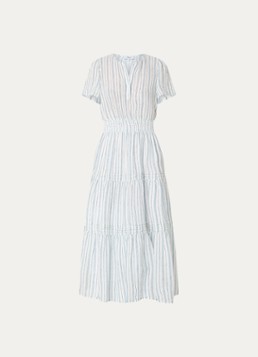 Rails Dames Midi jurk met streepprint en V-hals in de kleur Lichtblauw
