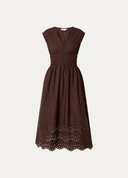 Rails Dames Midi jurk met broderie en V-hals in de kleur Donkerbruin