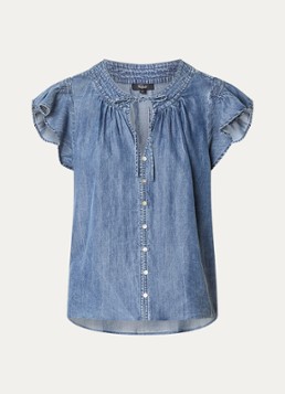 Rails Dames Aviva blouse in linnenblend met vlindermouw in de kleur Staalblauw