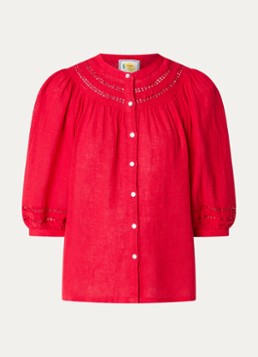 Rails Dames Theia blouse in linnenblend met broderie in de kleur Rood