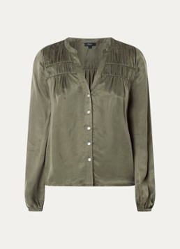 Rails Dames Cadence blouse met glanzende finish en ballonmouw in de kleur Olijfgroen