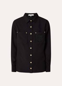 Fifth House Dames Lonni blouse met borstzakken en logoborduring in de kleur Zwart