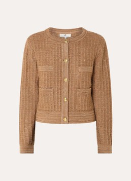 Fifth House Dames Loreline cropped grofgebreid vest met lurex in de kleur Cognac