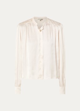 Fifth House Dames Marion blouse van satijn met ballonmouw in de kleur Beige